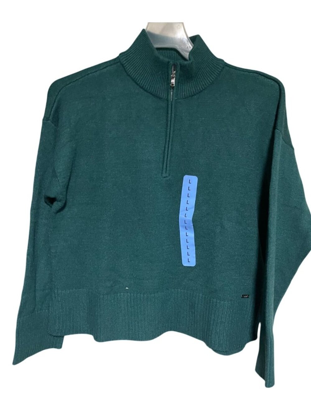 DKNY Quarter Zip Womens Pullover Sweater Size L Green Mock Neck